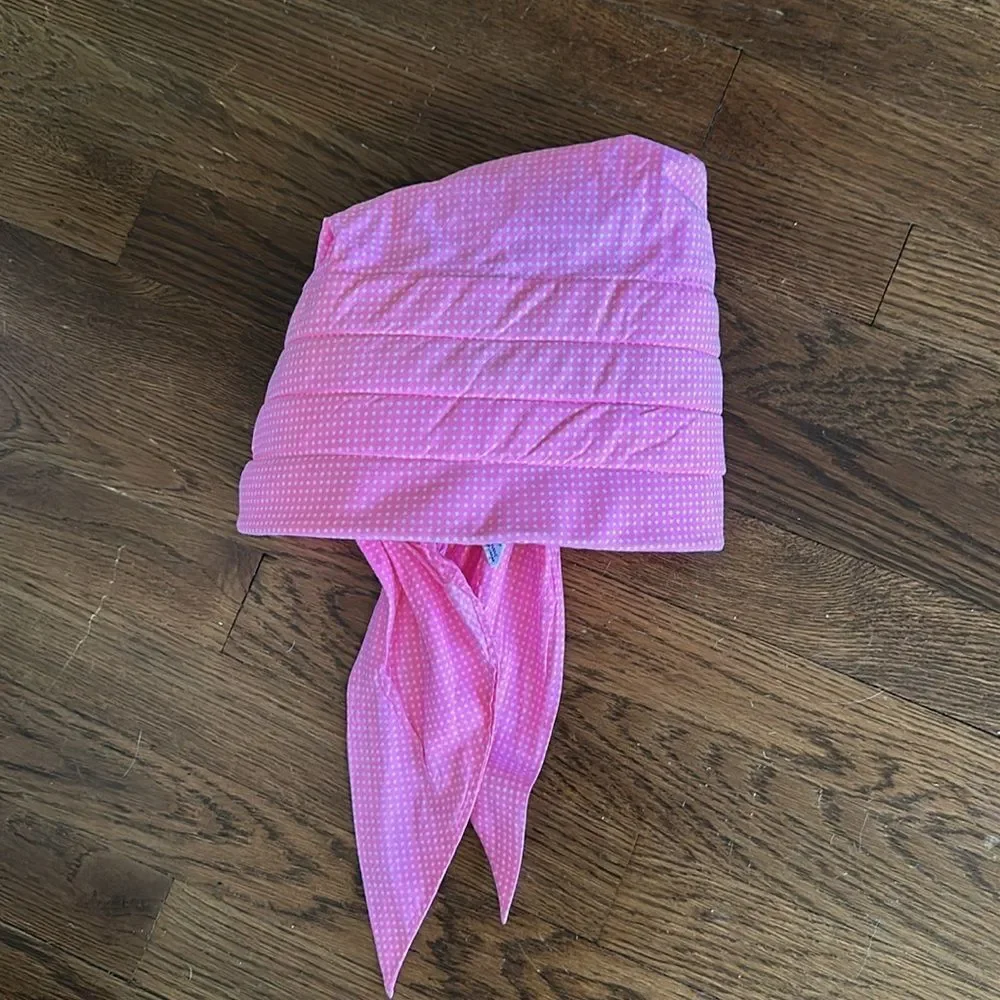 Vintage 60s bright pink with tiny white polka dots head cotton head scarf/bonnet